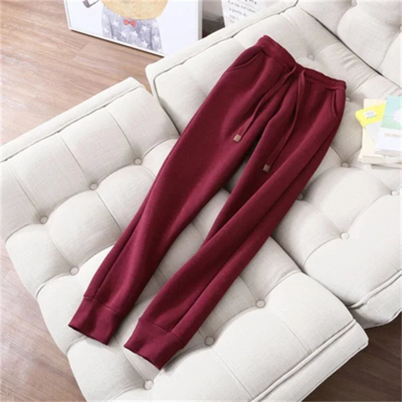 Winter Thicken Fleece Sweatshirts Hoodies Women Two-piece Suit Casual Sports Sets Female Short Coat Straight Pants 2-piece Sets