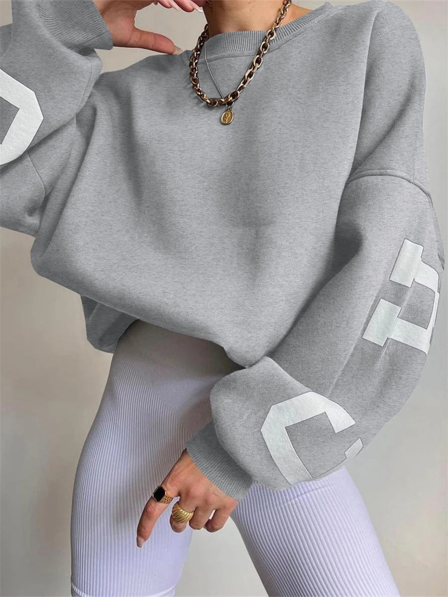 wsevypo Back Letters Print Oversized Sweatshirts Women Casual Thickened Warm Pullovers Long Sleeve Tops Autumn Winter Streetwear