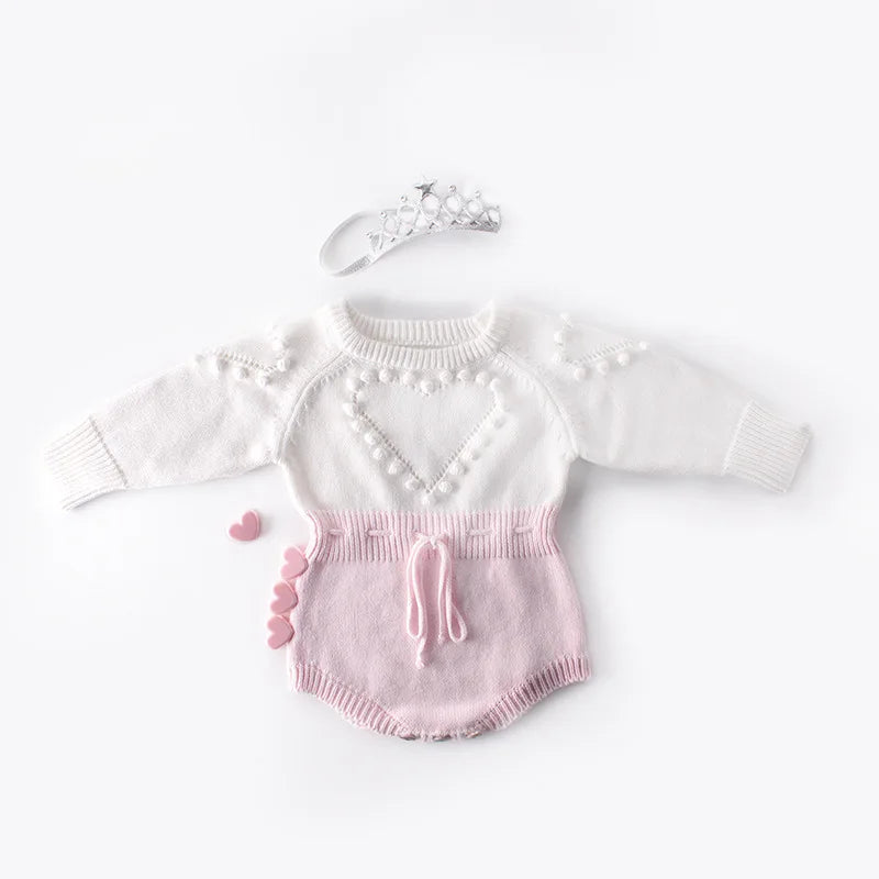 Spring Lovely Heart Jumpsuit Infant Baby Girl Knitted Clothes Love Romper Bodysuit Outfit Autumn Cotton Knitted Sweater Bodysuit