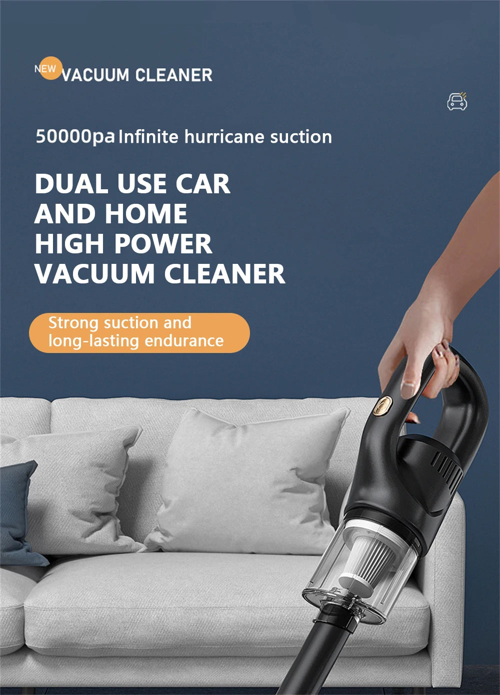 Wireless Handheld Vacuum Cleaner Cordless Handheld Chargeable Auto Vacuum for Home & Car & Pet Mini Vacuum Cleaner 50000Pa