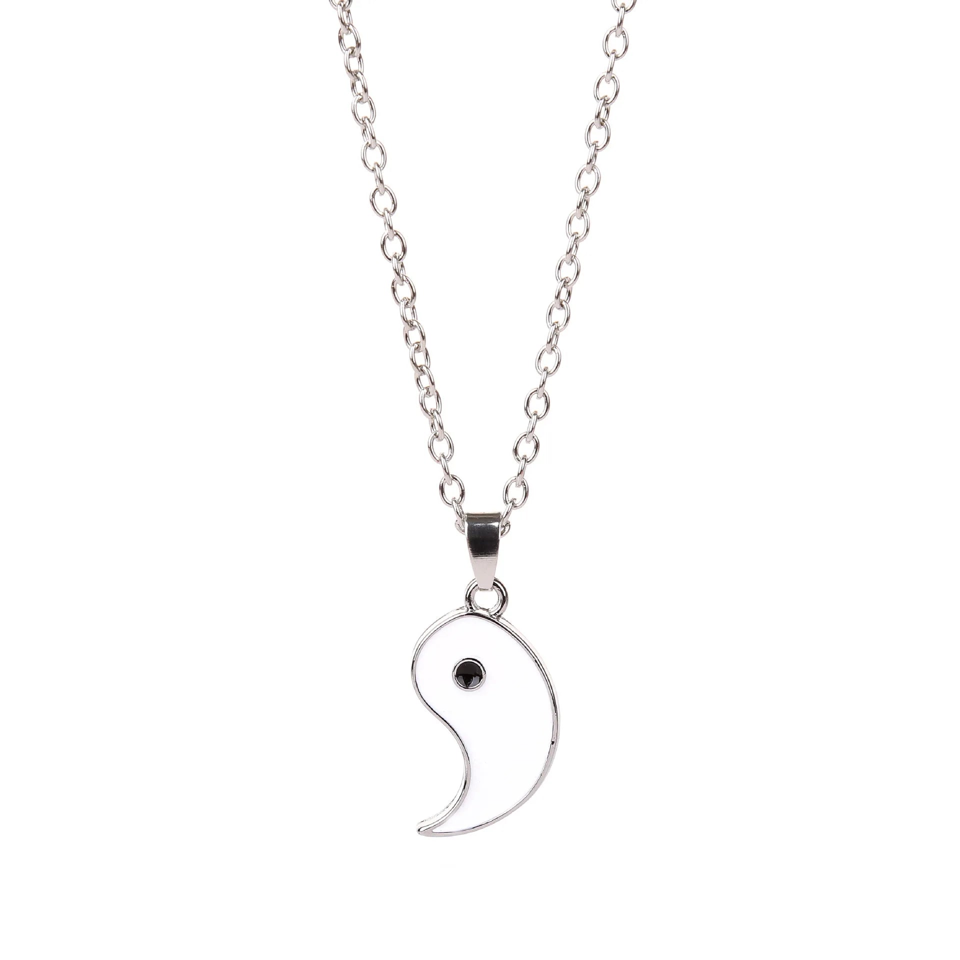 2Pcs Tai Chi Yin Yang Eight Trigrams Pendant Necklaces Set for Couple Silver Color Chain Matching Lover Choker Collar Gift