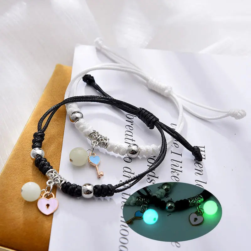 2PC/Set Romantic Luminous Charm Couple Bracelets For Women Fashion Stars Cat Pendant Bracelets Friendship Gift Jewelry Wholesale