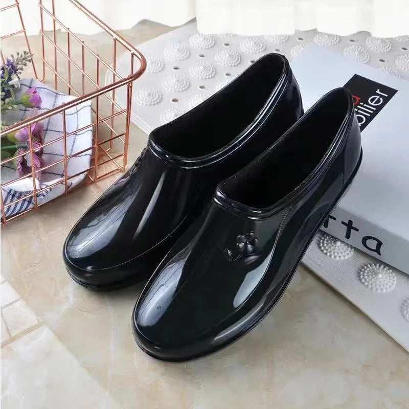 Spring Autumn Four Seasons Waterproof Anti-slip Low Heel Women Rain Boots Tube Light Pocket Kitchen Work Outdoor Rubber Boots