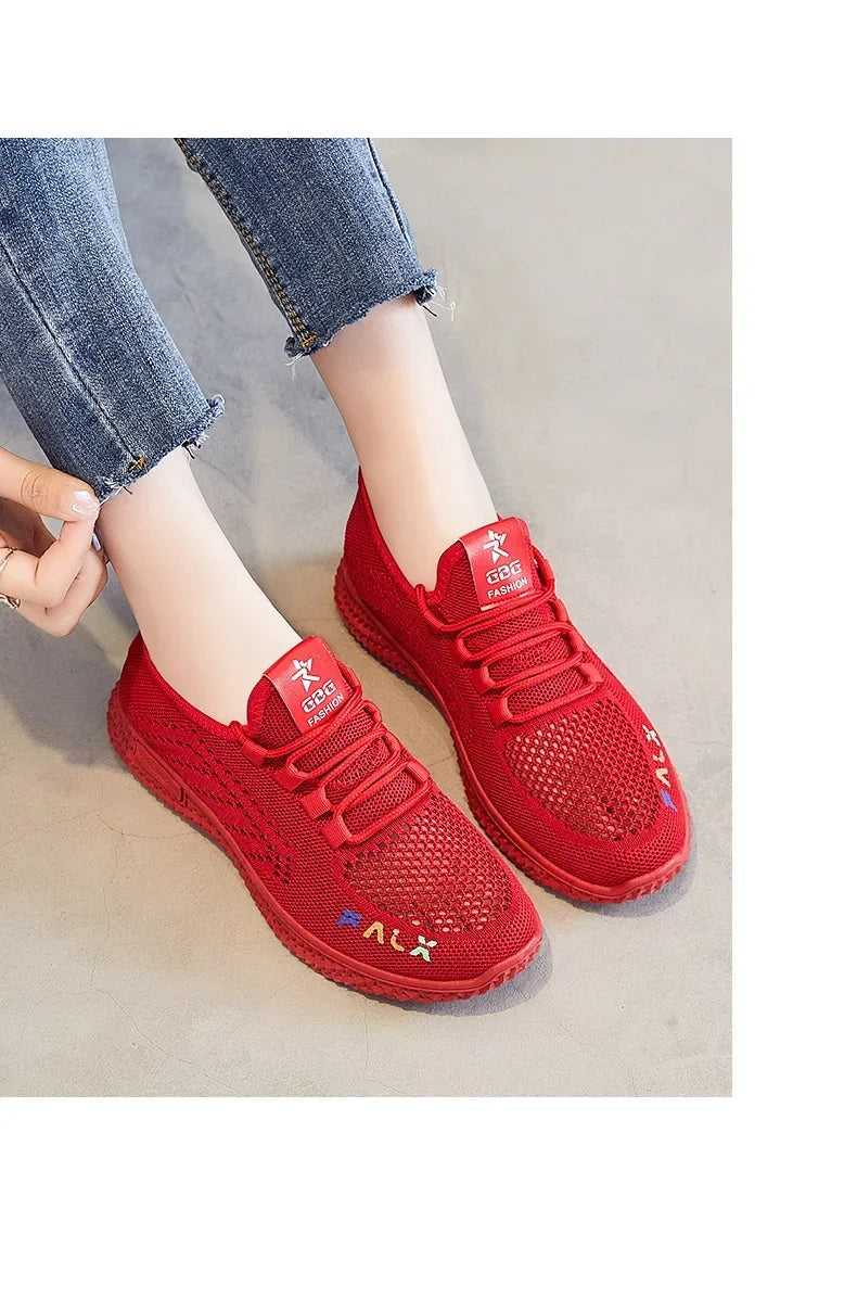 2022 Women's Sports Shoes Mesh Breathable Flat Shoes Casual Shoes Round Toe Ladies Flats