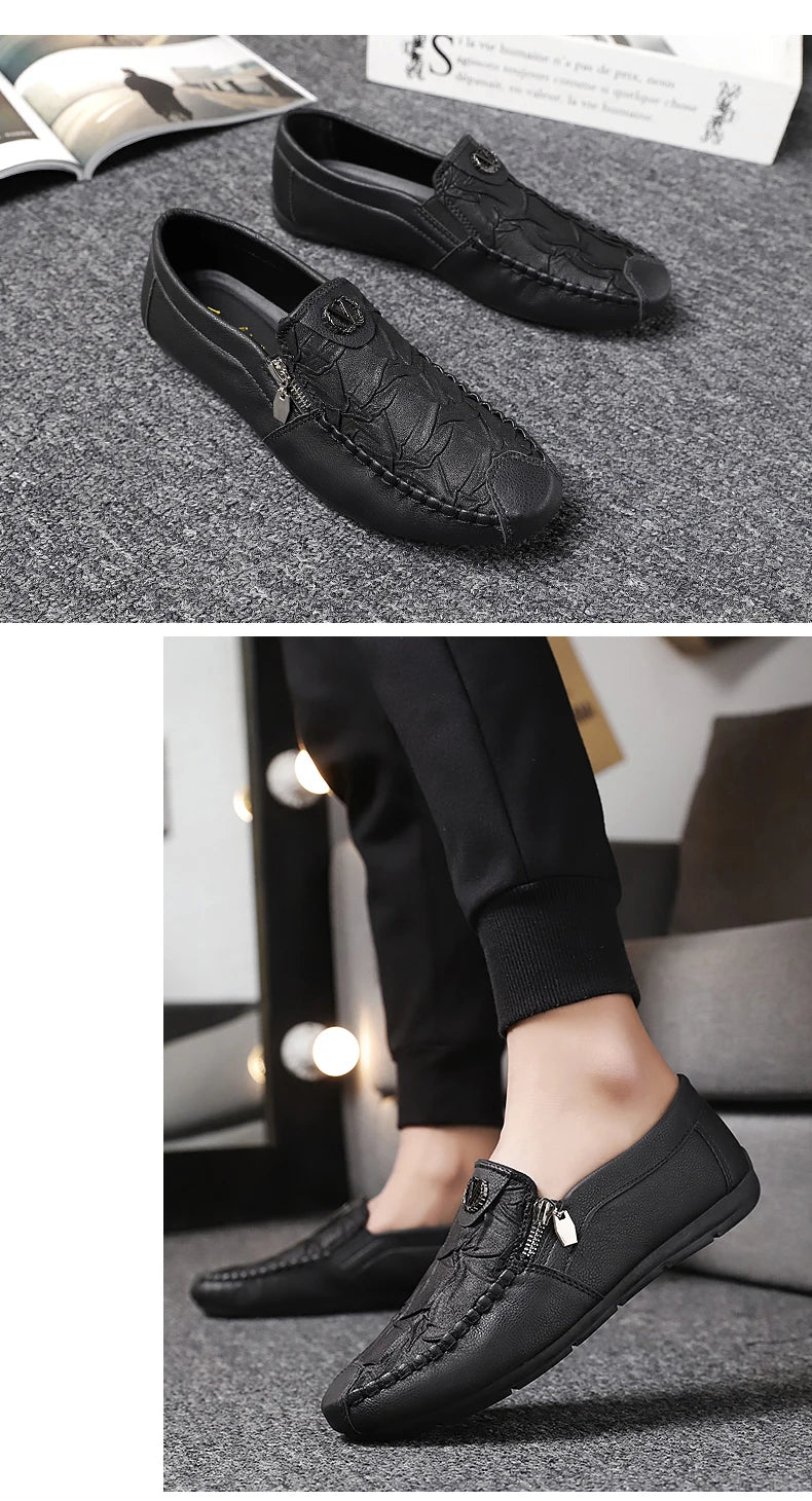 Super Comfortable Men Casual Shoes Soft Genuine Leather Loafers High Quality Male Driving Shoes Fashion Soft Printed Leather Sho