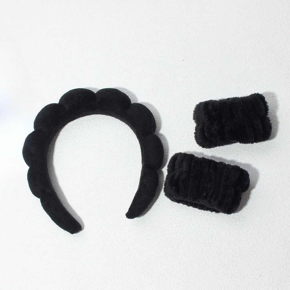 3PCS Stylish Washing Headband Set Wristbands Scrunchies Spa Bubble Headband