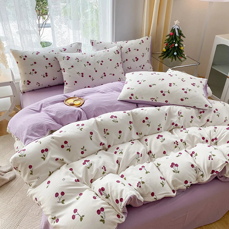 3-piece cartoon heart-shaped plant floral print set