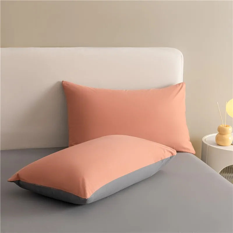 100%Brushed Cotton Solid Plain Reversible Duvet cover+2Pcs Pillowcases Twin Double Queen King size 3Pcs Soft Bedding set