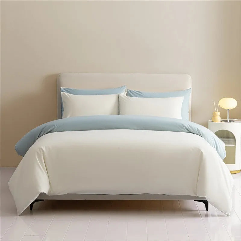 100%Brushed Cotton Solid Plain Reversible Duvet cover+2Pcs Pillowcases Twin Double Queen King size 3Pcs Soft Bedding set