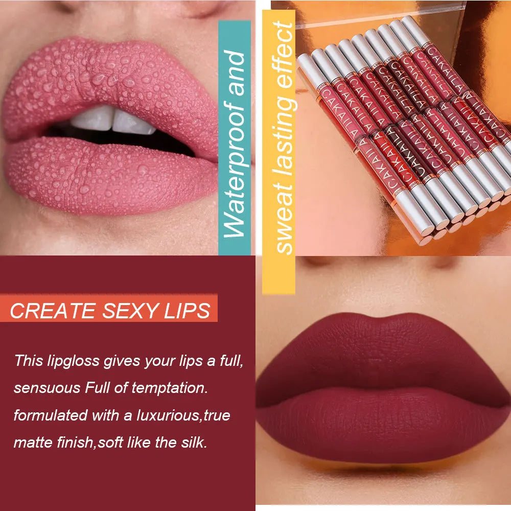 CAKAILA 10pcs/set Nude Lip Gloss Matte Velvet Lipstick Waterproof Long-lasting  Liquid Lipstick Women Moist Lip Tint