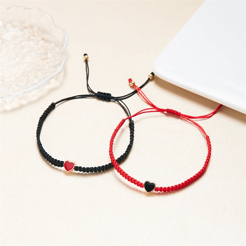 Romantic Heart Beaded Couple Bracelet for Women Men Fashion Black White Braided Rope Matching Bracelet Friendship Jewelry Gifts