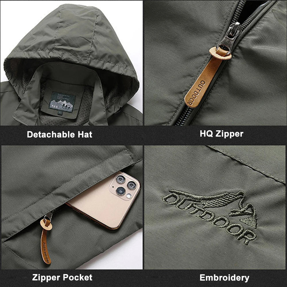 Windbreaker Men Tactical Jacket Waterproof Outdoor Hooded Coat Sports Military European Size S-5XL Field Climbing Thin Outwear