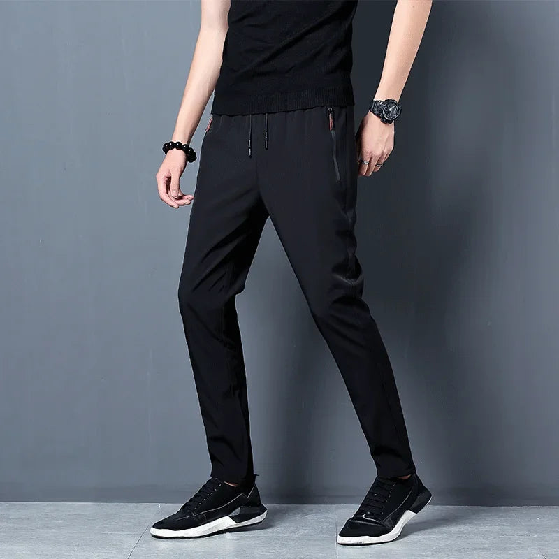 Men's Casual Pants Straight Slim Fit Elastic Waist Jogger Classic Male