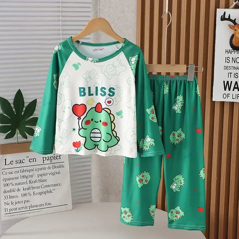 2024 Autumn Children Pajama Sets Girl Long Sleeved Pants Pijamas Boys Cartoon Sleepwear Cute Kids Loungewear Korean Home Clothes