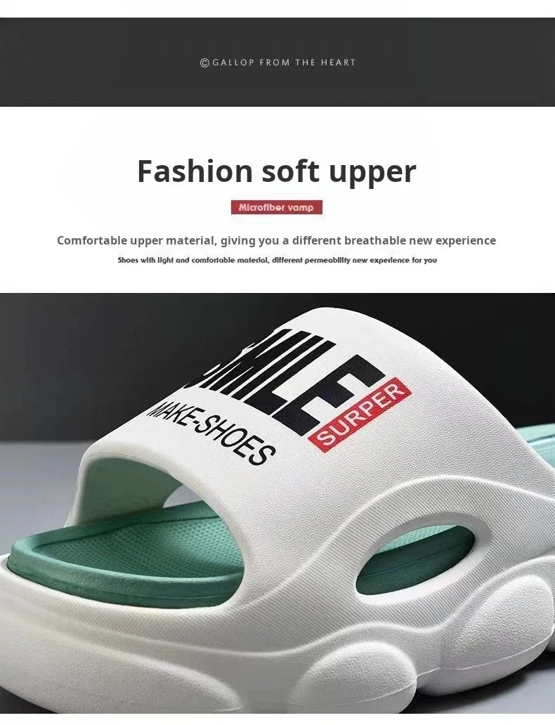 Men Thick Sole Summer Beach Slides Bathroom Anti Slip Slipper Soft Sandals Simplicity Ultra Light Letter Shoes Men Slippers