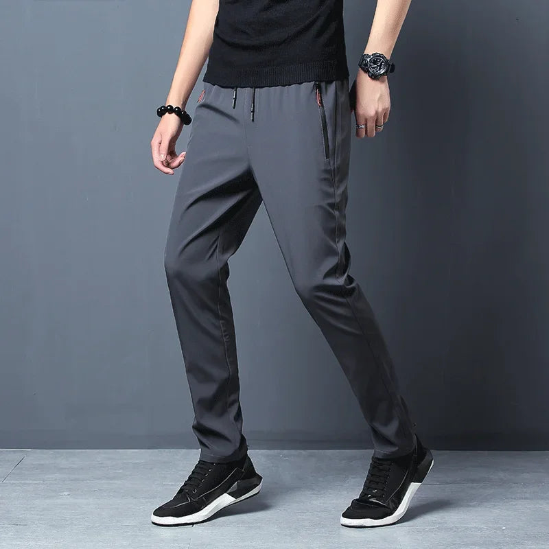 Men's Casual Pants Straight Slim Fit Elastic Waist Jogger Classic Male