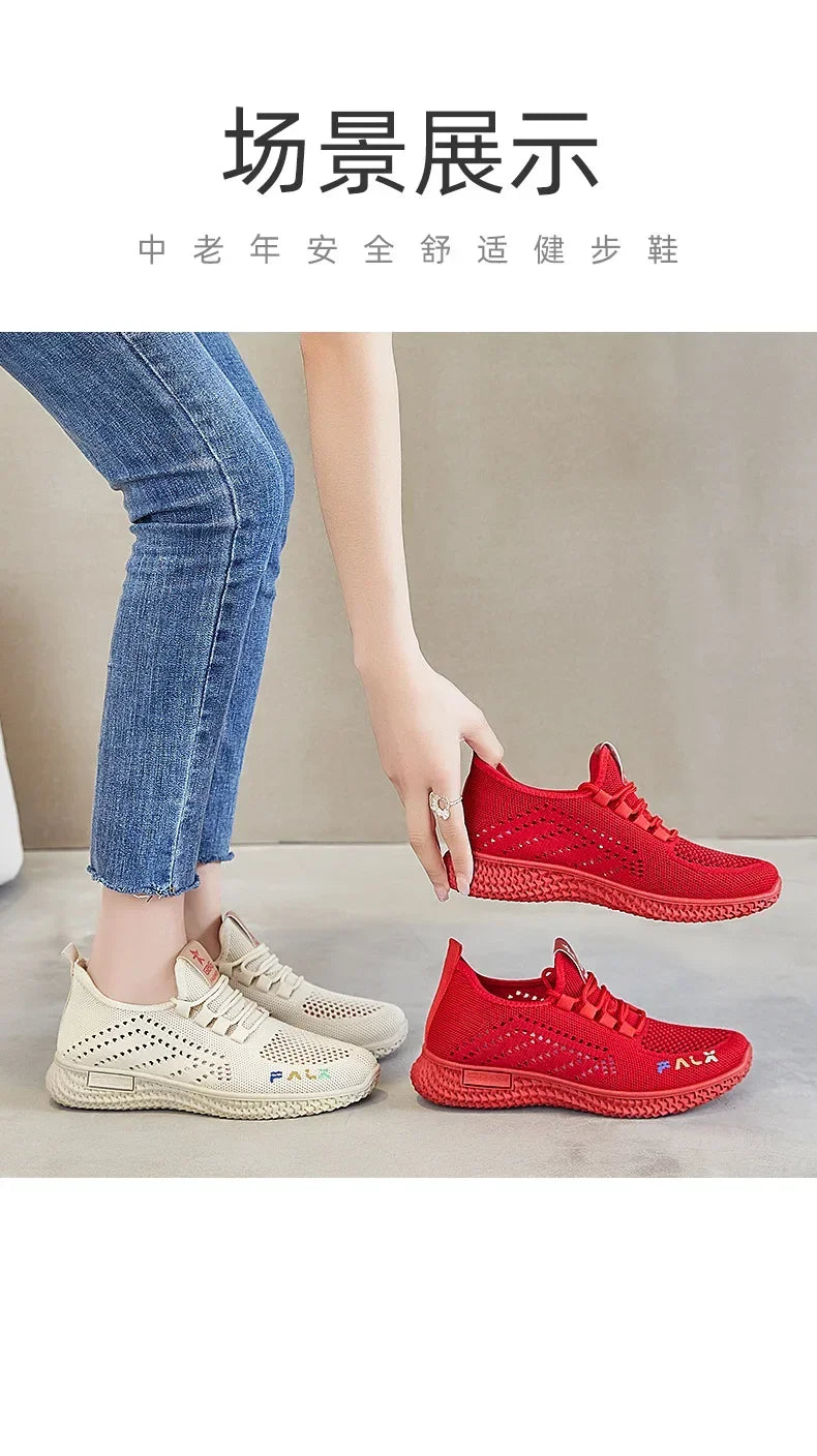 2022 Women's Sports Shoes Mesh Breathable Flat Shoes Casual Shoes Round Toe Ladies Flats