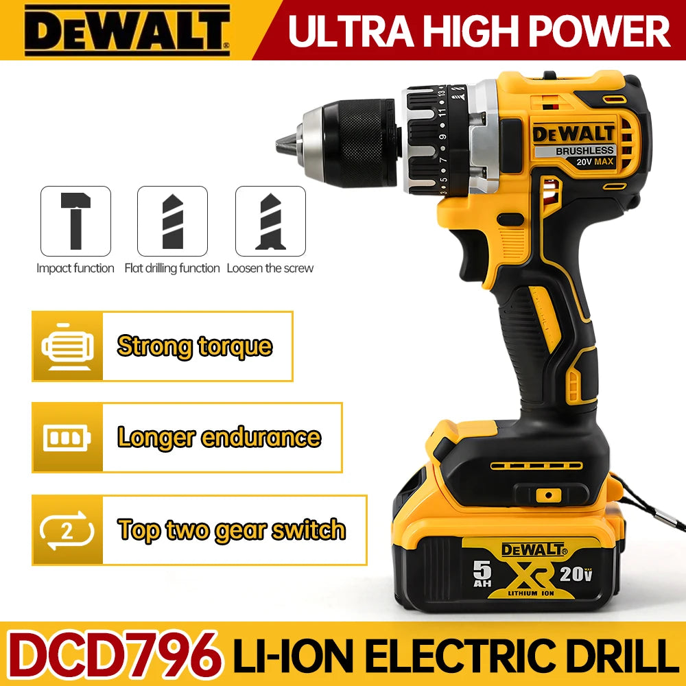 DEWALT DCD796 20V Cordless Brushless Impact Drill – Portable & Rechargeable