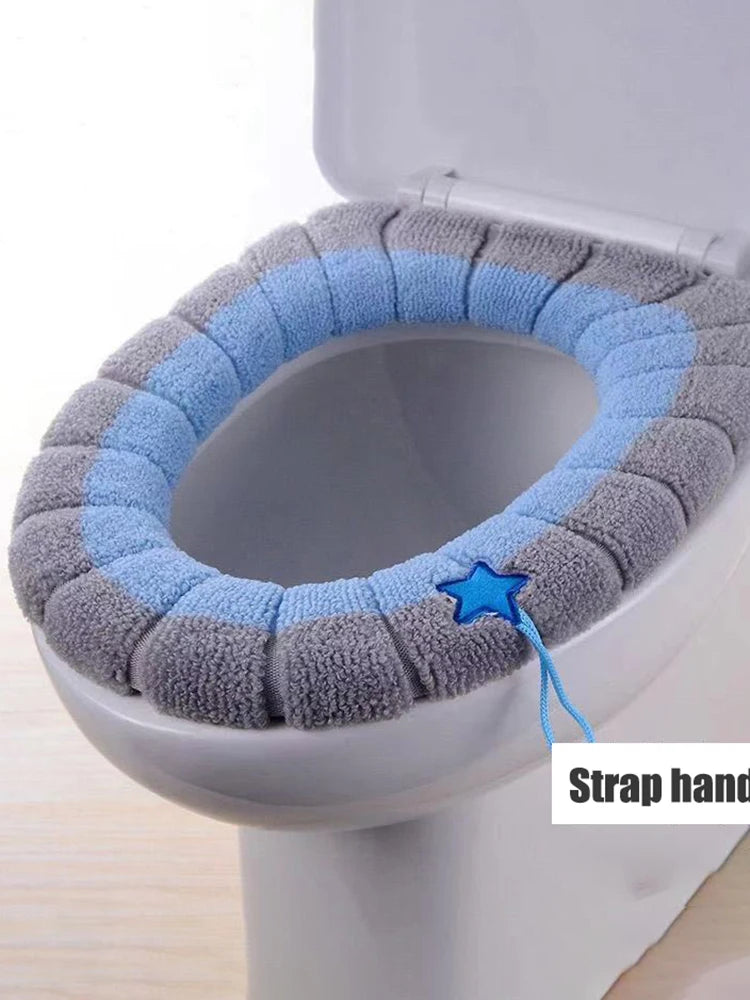 1 Pack Stitched Color Portable Knitted Toilet Mat Thickened Washable Antifreeze