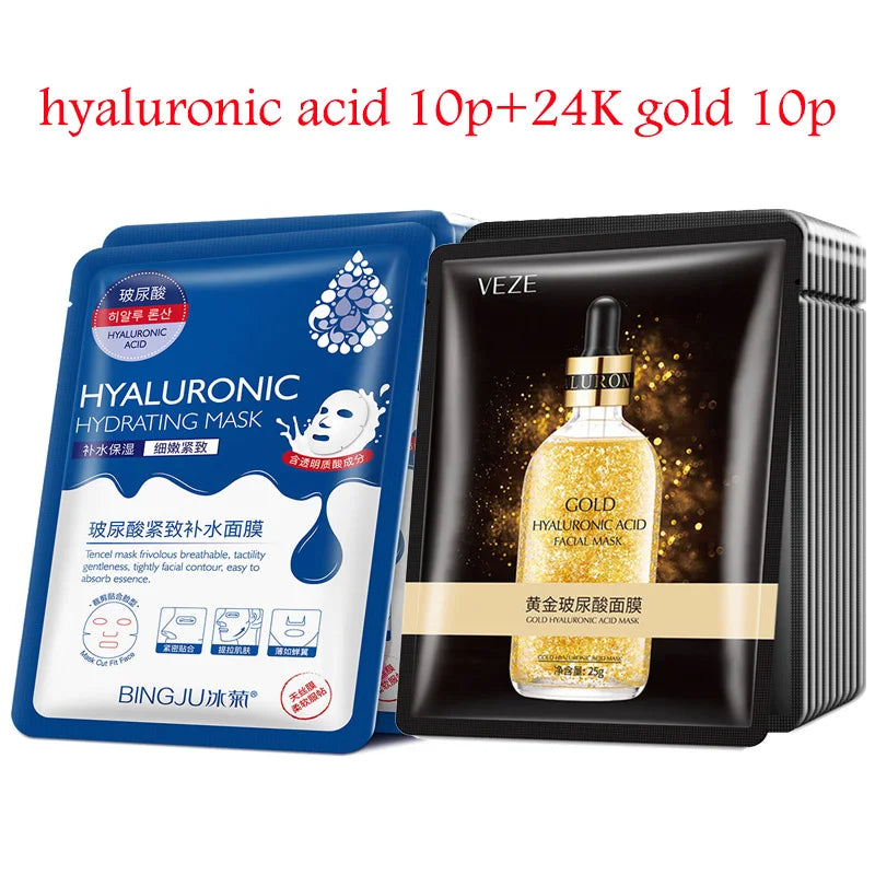 20pcs Hyaluronic Acid Collagen Face Masks - Moisturizing Korean Skin Care Sheets