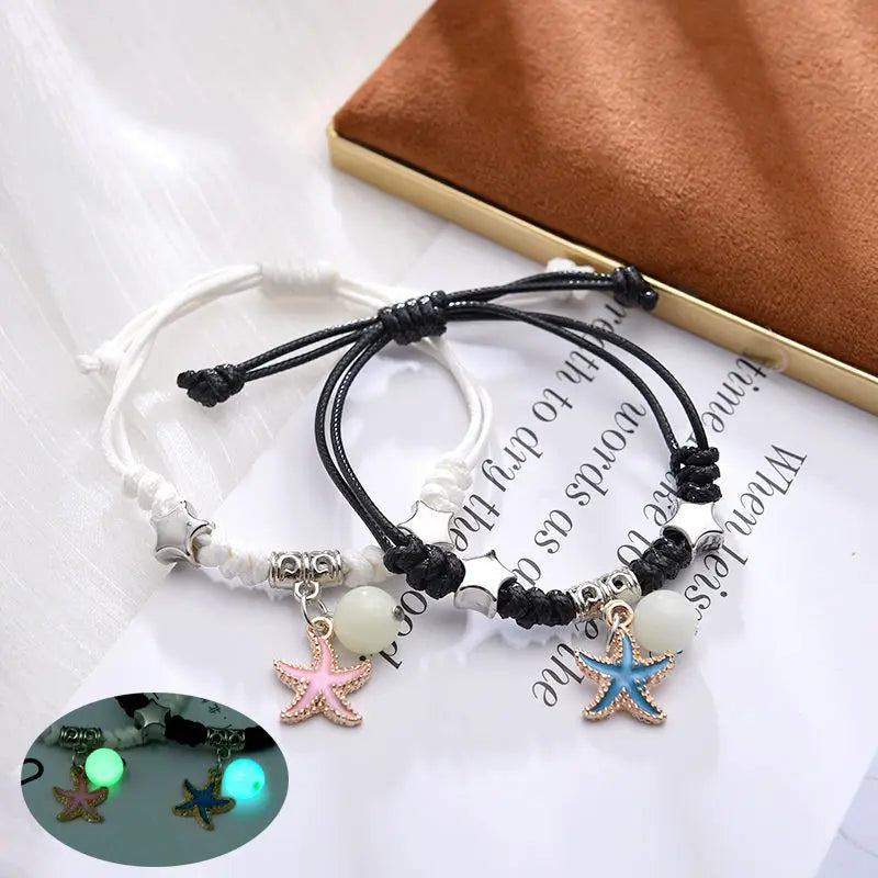 2PC/Set Romantic Luminous Charm Couple Bracelets For Women Fashion Stars Cat Pendant Bracelets Friendship Gift Jewelry Wholesale