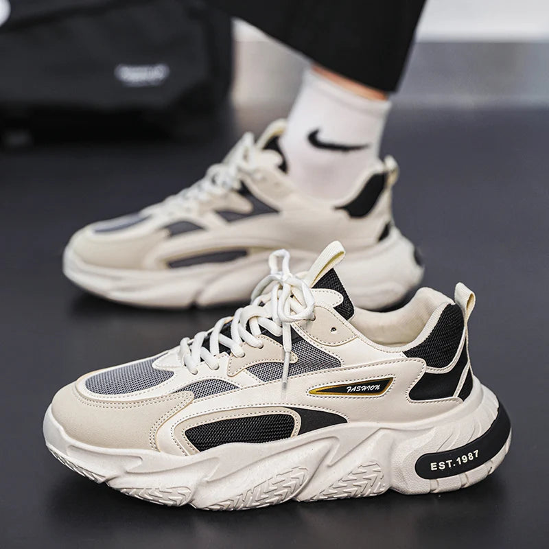 Thick Sole Versatile Clunky Sneaker for Men 2024 New Trend Mesh Lace Up Breathable Casual Sports Shoes Increased Soft Soles