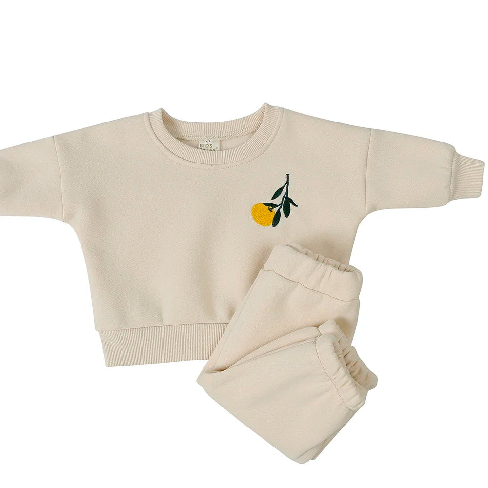 2024 Winter Baby Boy Girl Clothes Sets Thick Fleece Embroidery Flower Sweatshirt+Pants Warm Kid Tracksuit Toddler Unisex Outfit