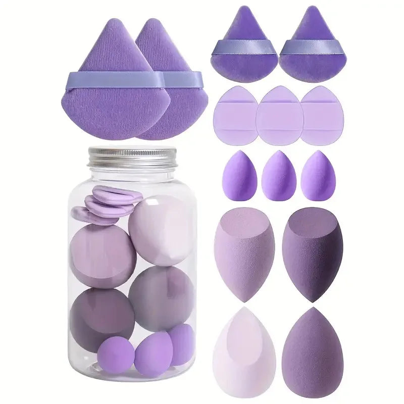 Makeup Sponge Set 14Pcs - Velvet Beauty Blenders, Finger Puff & Storage Jar