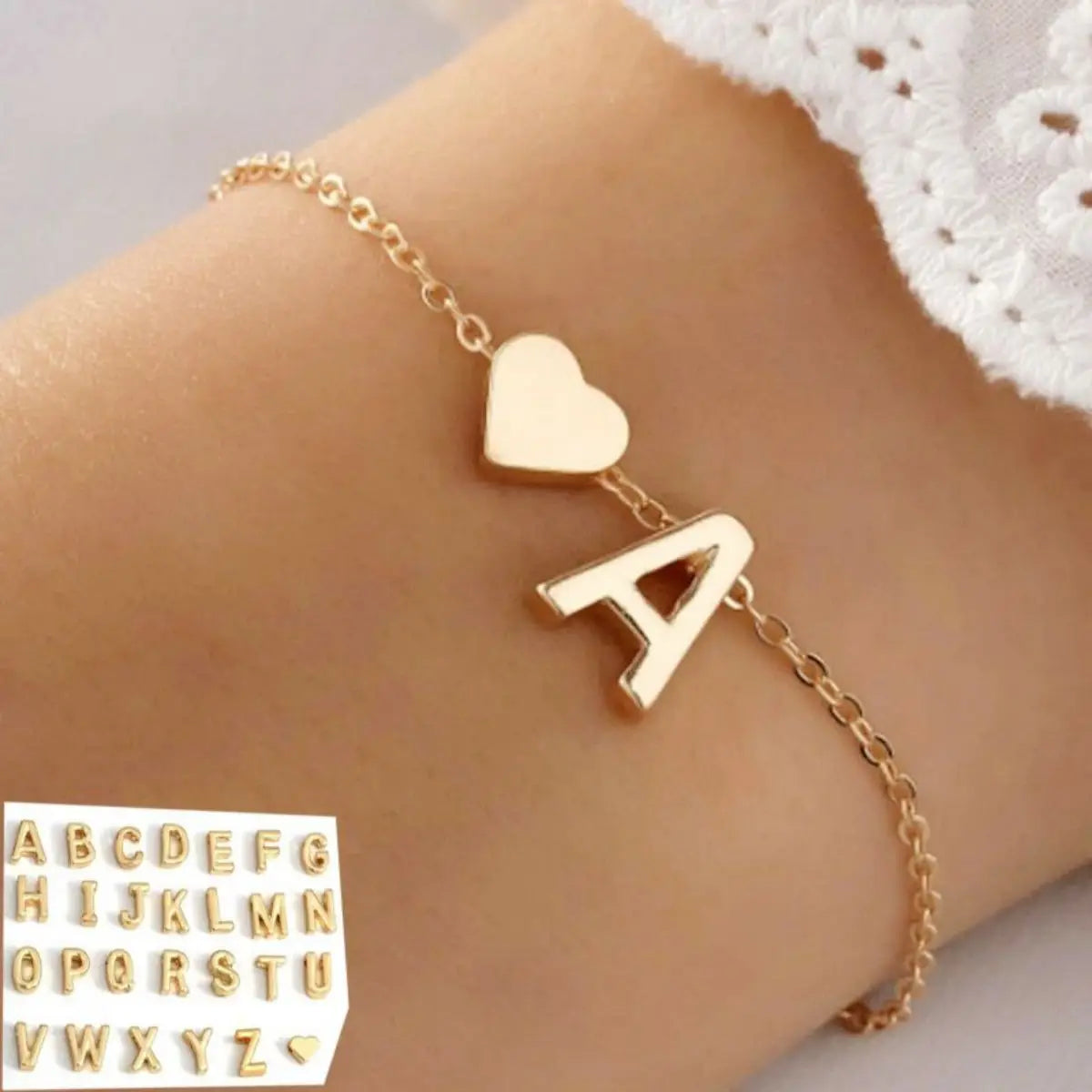 26 Letters Fashion English Initial Letter Heart Bracelet DIY Personalized Name Bracelets Girls Women Anniversary Jewelry Gifts