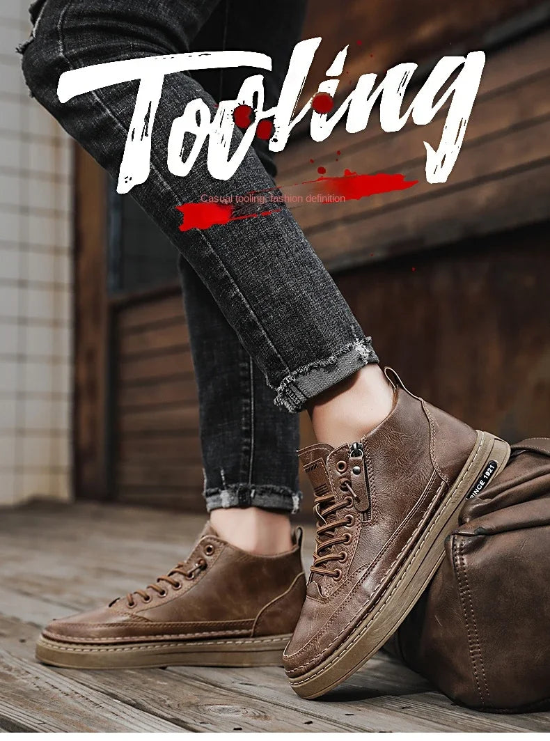 Men Boots Winter High Top Leather Shoes Fashion Cotton Shoes Fashion Ankle Boots Business Casual Outdoor Shoes Male Sneakers New