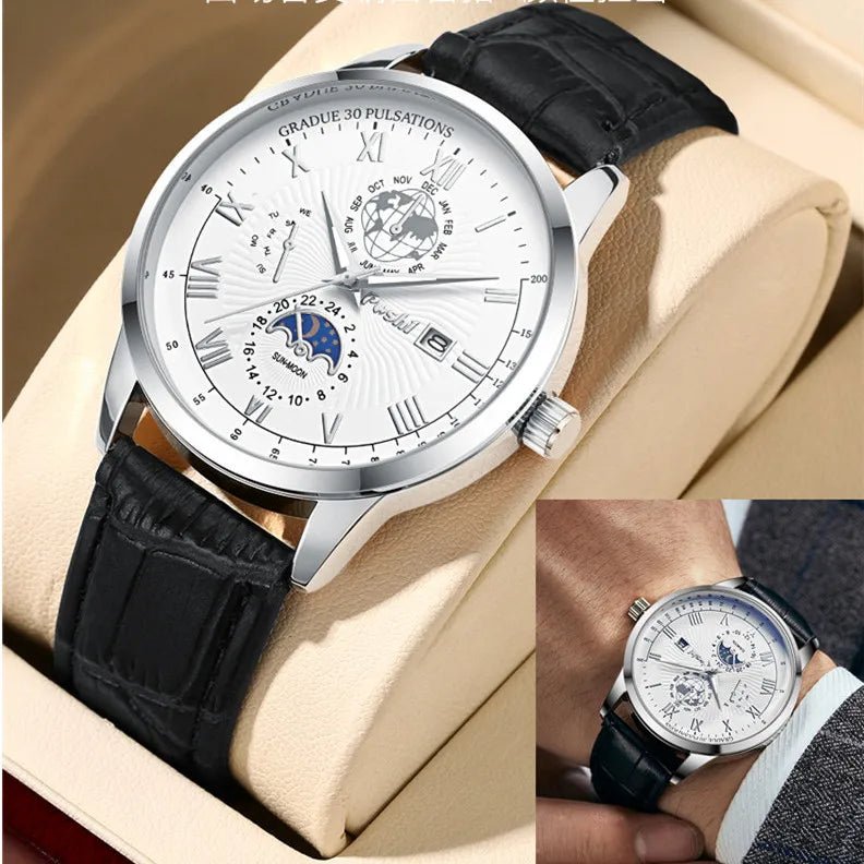 Swiss Brand POSHI Men Watch Fashion Top Luxury Sport Men's Wristwatch Waterproof Luminous Leather Date Quartz Watches Man clock