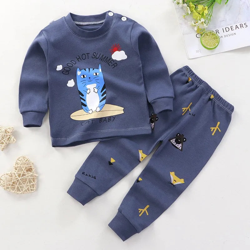 1-4Age Child Autumn Outfits Cartoon Tops Pants Long Sleeve Home Wear Suits New Toddler Pajamas Suits Boys And Girls Cute Outfits