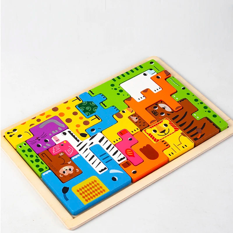 Montessori Animal Characters Transportation wooden puzzle Russian Blocks Cute Animals Puzzle Toys occupation