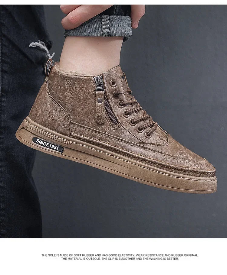 Men's Winter Warm Cotton Shoes 2024 New Classic Fashion Retro Plush Comfortable Anti Slip Snow Boots Outdoor Sports Casual Shoes