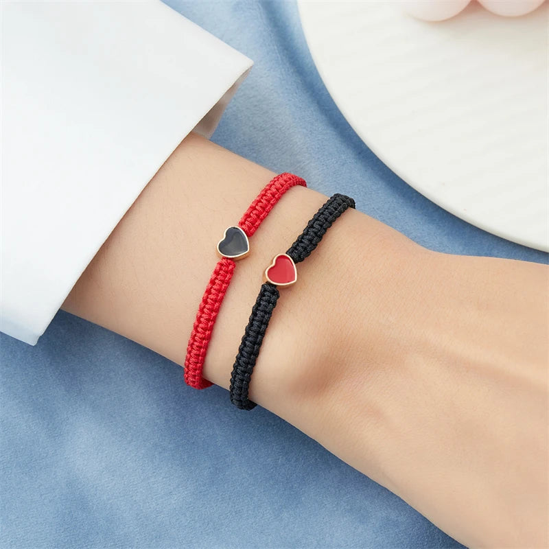 Romantic Heart Beaded Couple Bracelet for Women Men Fashion Black White Braided Rope Matching Bracelet Friendship Jewelry Gifts