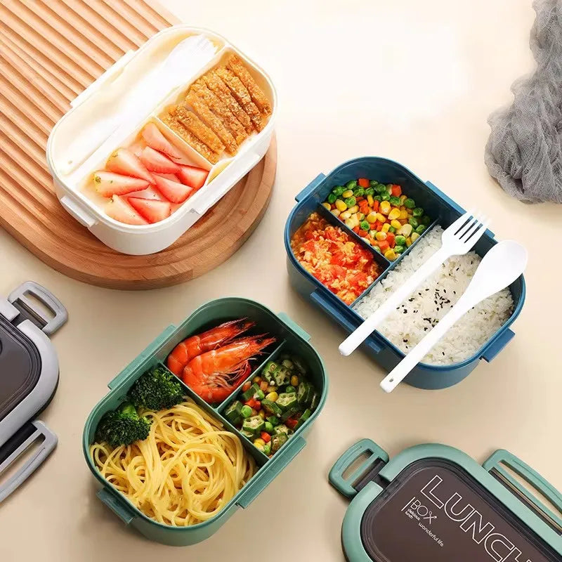 Portable Single/Double-Layer Lunch Box with Fork & Spoon - Food Preservation Box