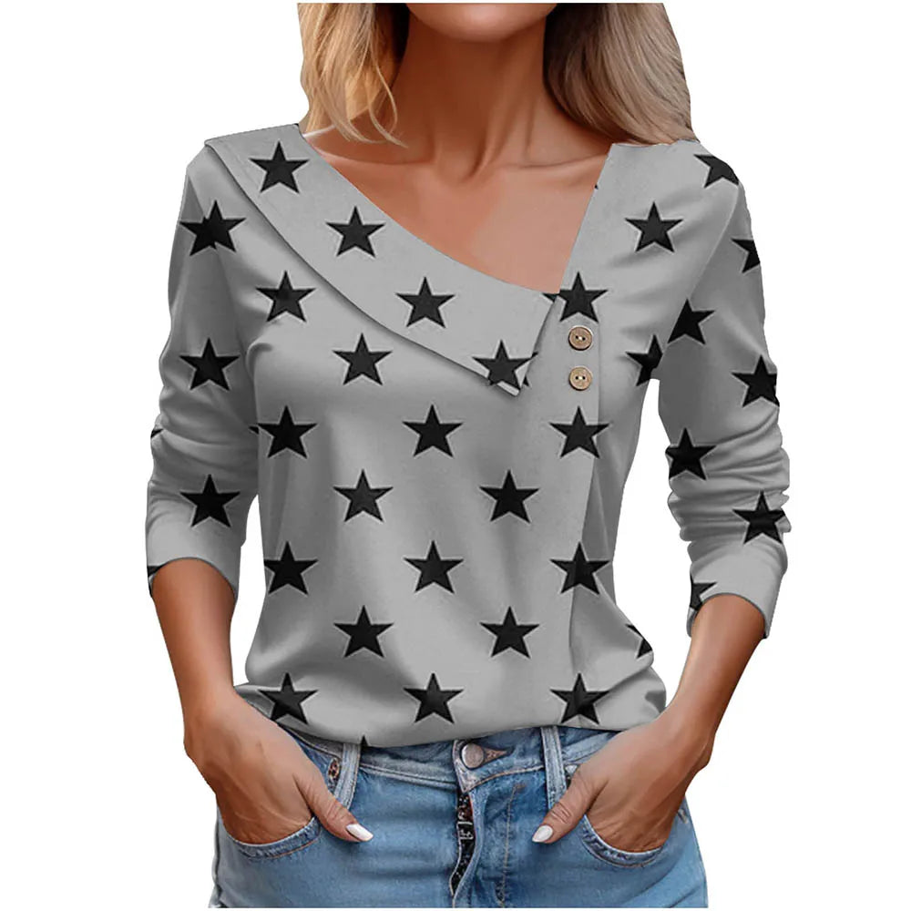 T Shirt For Women Fashion Long Sleeve Top White Floral Print Shirts And Blouses Autumn Winter Clothes For Women