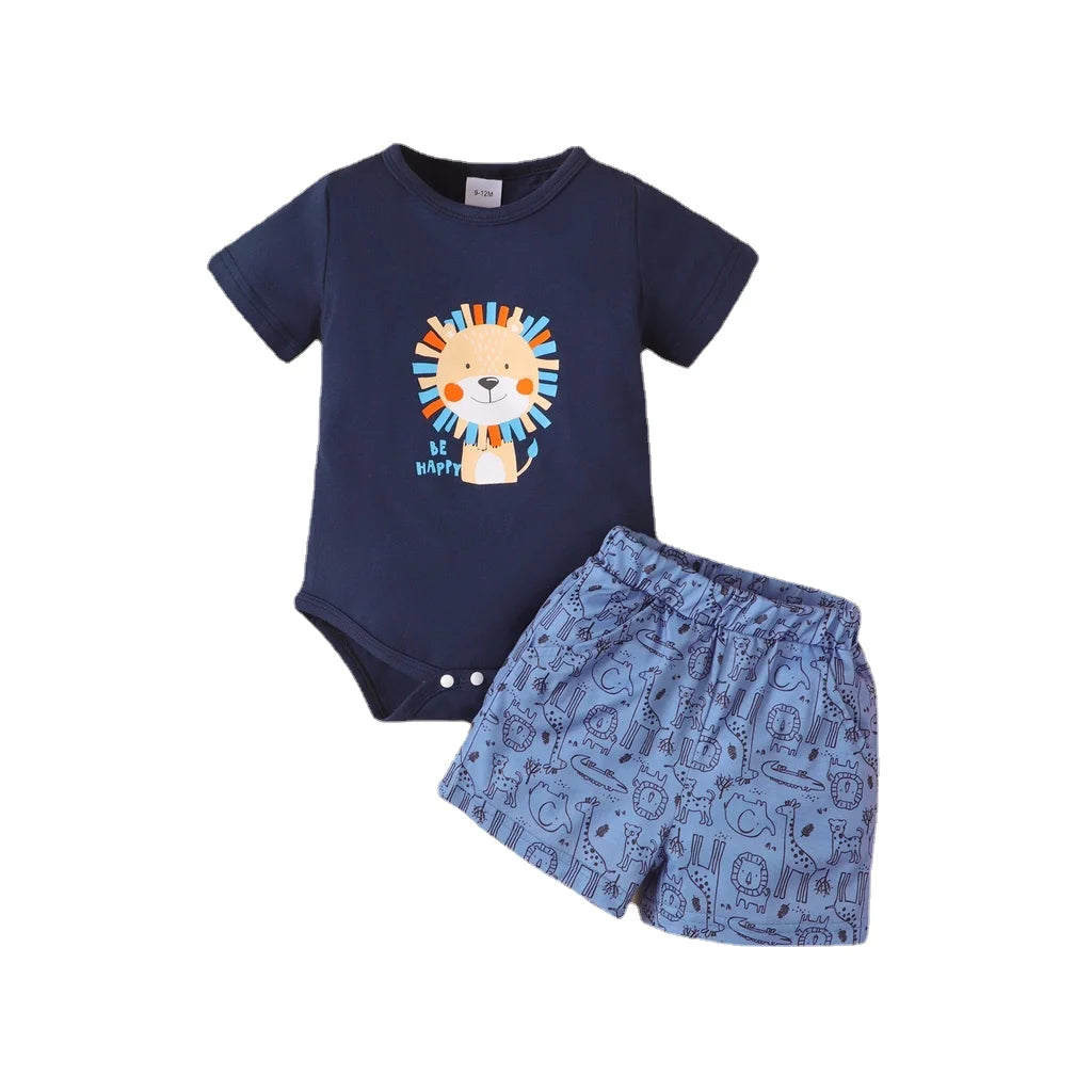 2CPS Summer Baby Boy Clothes Set Cartoon Lion Short Sleeved Bodysuit+Shorts Leisure Home Clothing for Infant Boy 3-18 Months