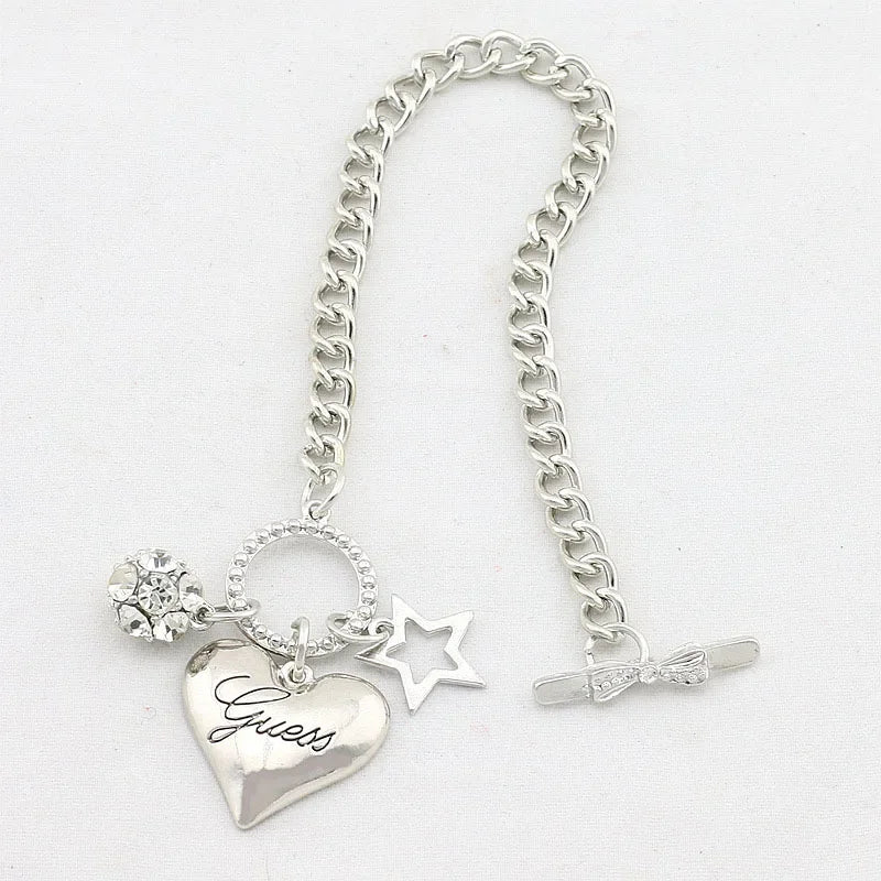 SUMENG 2024 Love Heart Charms Bracelets for Women Gold Color Silver Color Bracelet&Bangle Jewelry Europe American Style Gifts