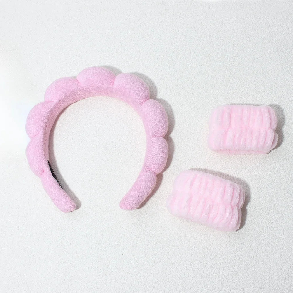 3PCS Stylish Washing Headband Set Wristbands Scrunchies Spa Bubble Headband