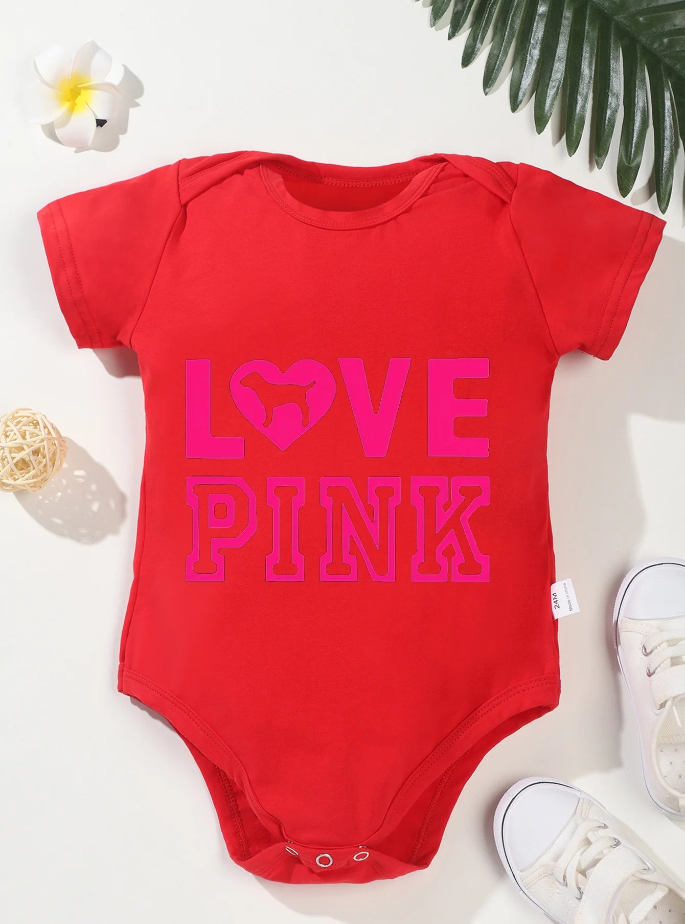 Baby Girl Boy High Quality Infant Fashion Love Pink Printing Bodysuit Newborn Clothes Rompers Jumpsuit Toddler Trendy