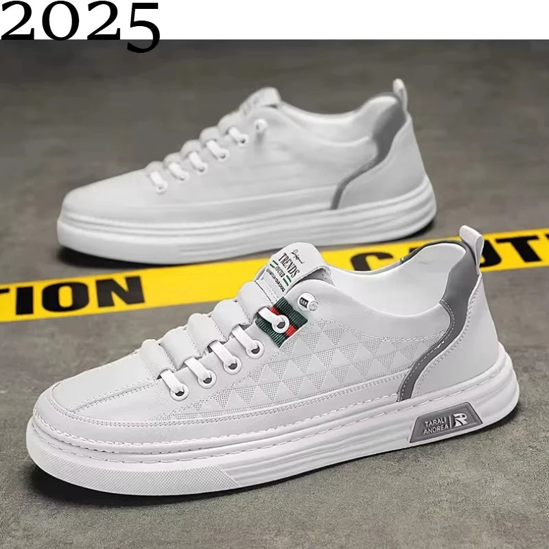 Upgrade your style with Men's Vulcanize Shoes 2025 White Leather Casual Shoes