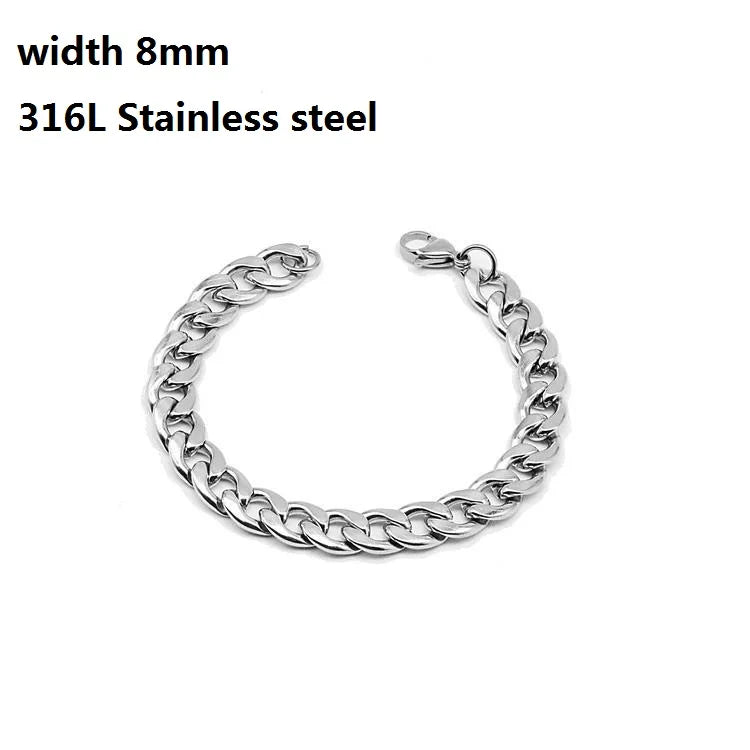 316L Stainless Steel Cuban Chain Bracelet for Men Women Figaro  Vintage Metal Viking Kpop Pulseras Emo Cute Luxury Jewelry Gift