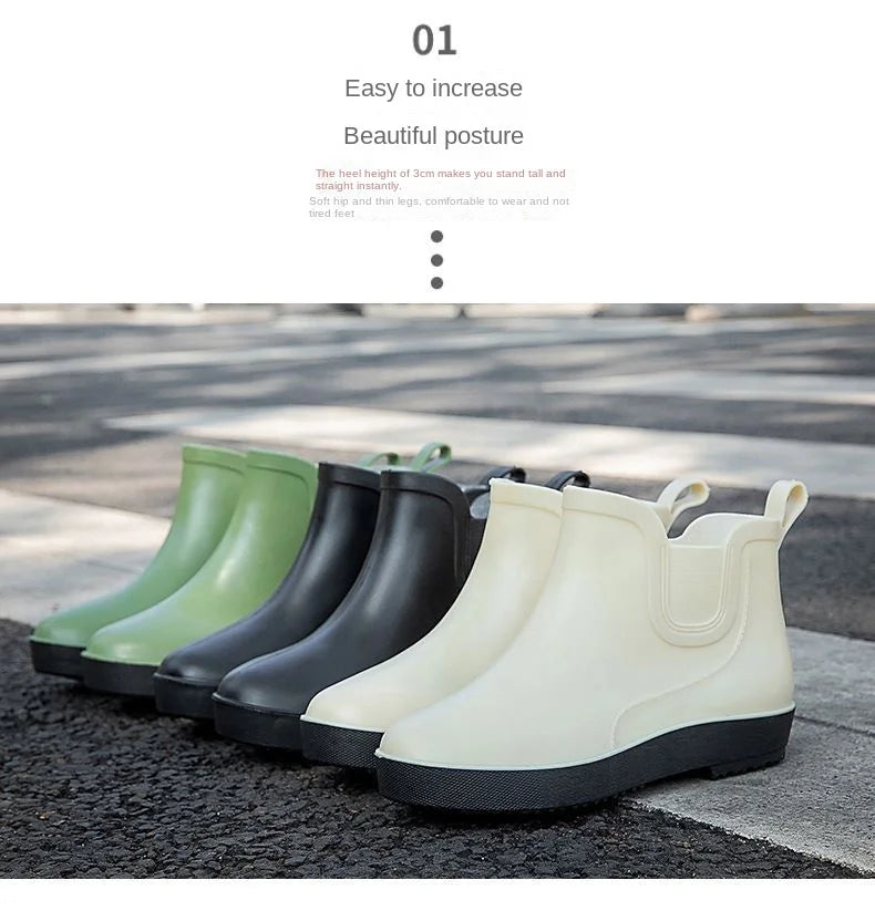 New women's short rain boots black anti-slip waterproof shoes anti-fouling fashionable outdoor rainy day casual adult rubber sho