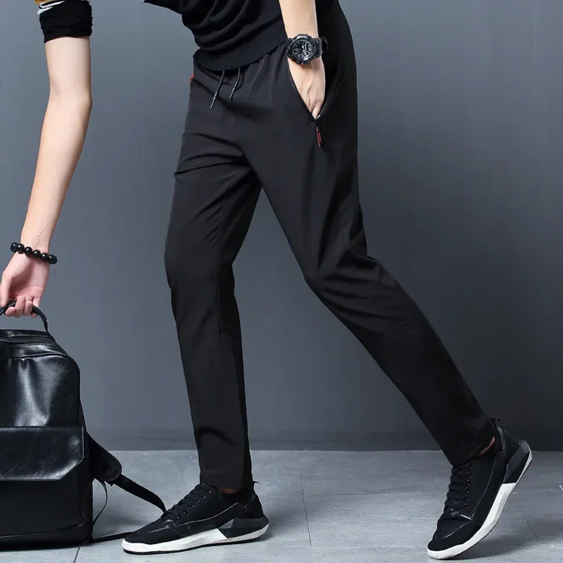 Men's Casual Pants Straight Slim Fit Elastic Waist Jogger Classic Male