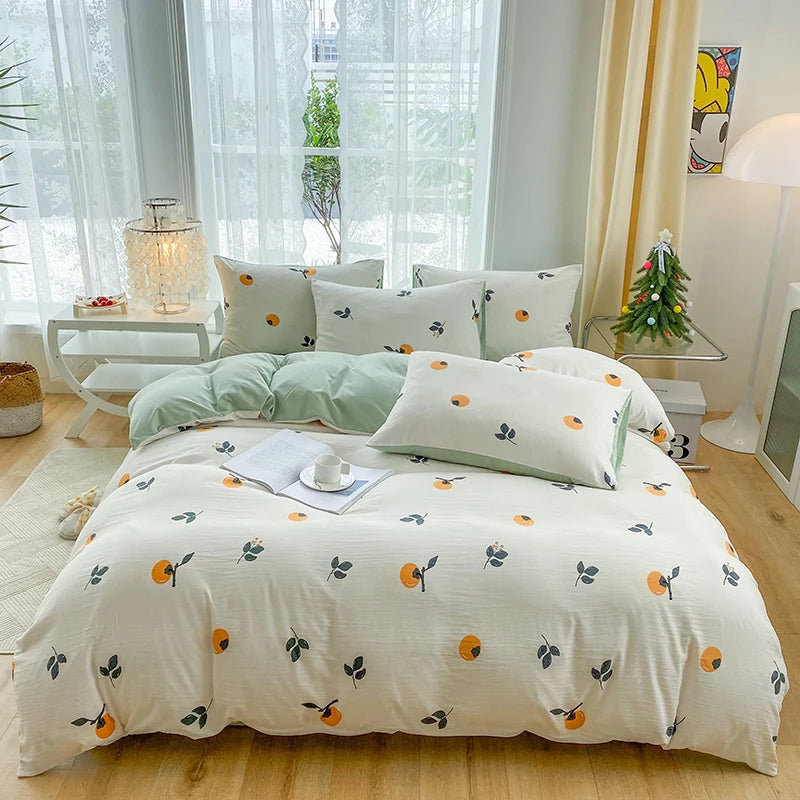 3-piece cartoon heart-shaped plant floral print set