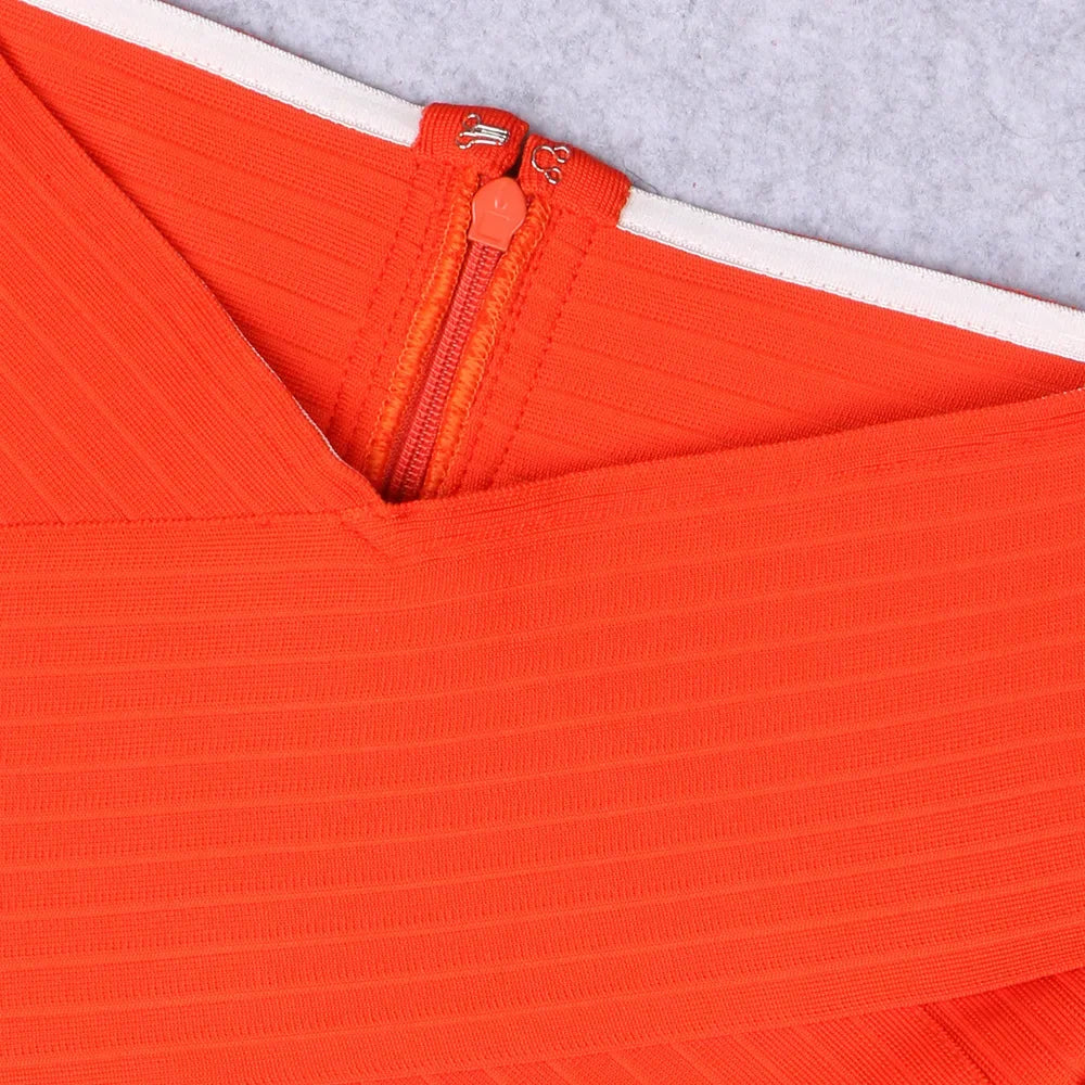 2022 New Autumn Winter Long Sleeve Striped V-Neck Sexy Tie Dress Amazon Best Seller Orange Color Independent Station Dress