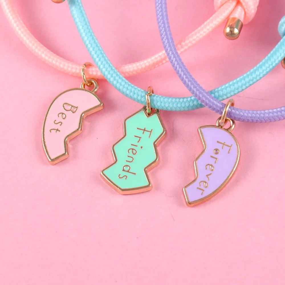 Lovecryst 3Pcs/set Heart-shaped Stitching Best Friend Forever Bracelet BFF Friendship Jewelry Gifts for Kids