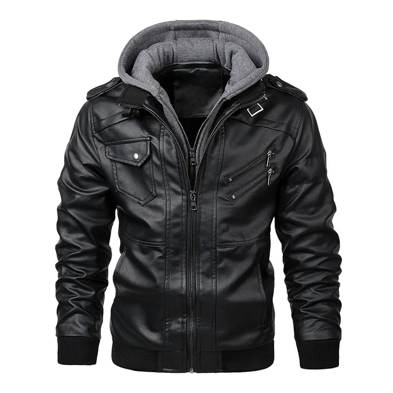 "KB Men's PU Leather Jacket - Autumn Biker Coat, Casual Motorcycle Style