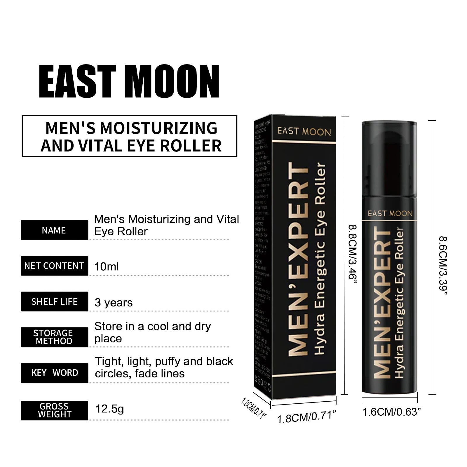 East Moon Men Hydrating Eye Roller Cream Massager Skin Care Remove Dark Circle Eye Bags Puffiness Anti Wrinkle Firming Eye Serum